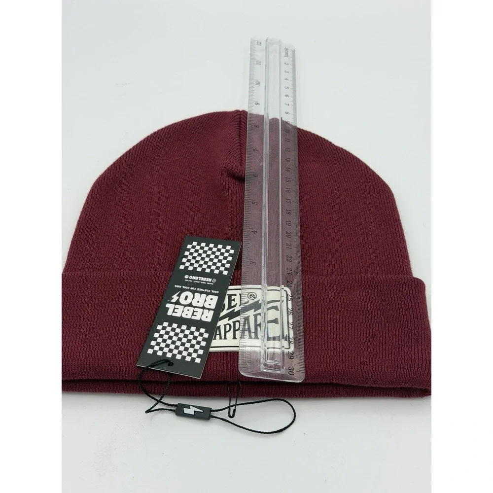 Rebel Bro Apparel Burgundy Knit Beanie Adult 100% Cotton Cuffed Logo Hat Cap